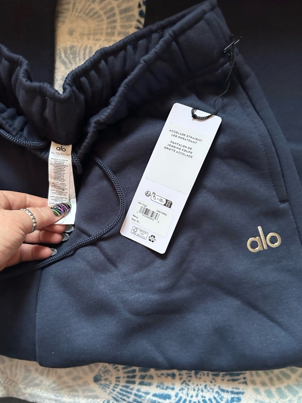 ALO Yoga Navy Sweat Joggers with Gold Logo